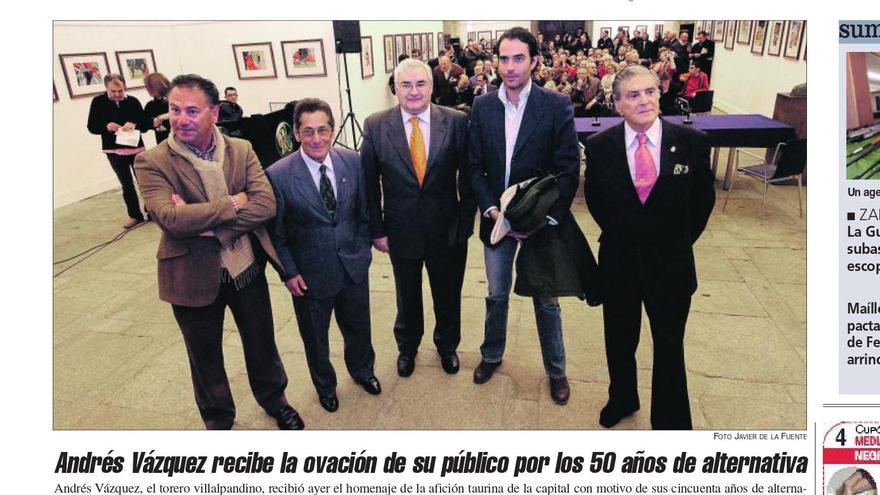 Portada de La Opinión de Zamora del sábado 10 de marzo de 2012 cuando Jaime Ostos asistió al homenaje de Andrés Vázquez.