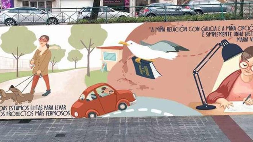 Recreación do mural na parede de Eduardo Pondal xunto a ponte da avenida de Vigo. // Faro