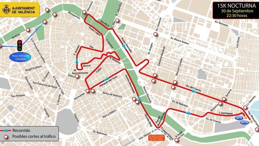 CORTES DE TRÁFICO: Calles cortadas por la 15K Nocturna del sábado