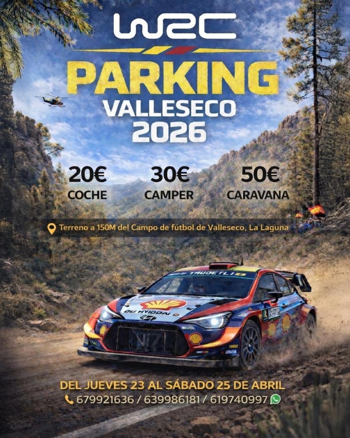 Cartel anunciador del parking solidario de Valleseco.