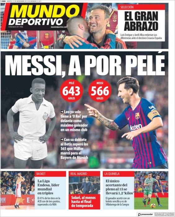 Portada MUNDO DEPORTIVO martes 13 noviembre 2018