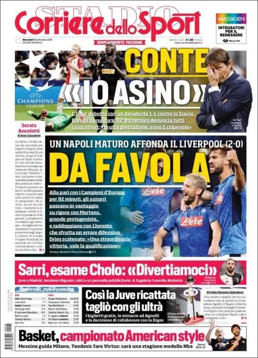 Portada CORRIERE DELLO SPORT 18 septiembre 2019