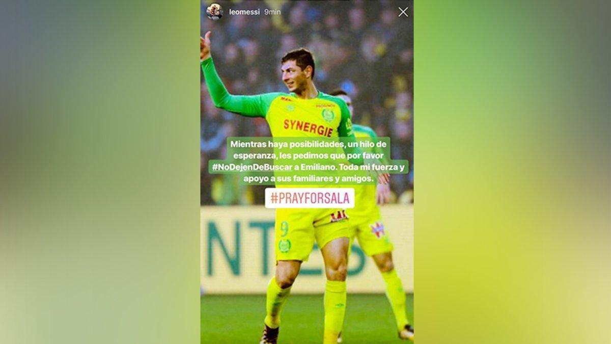 Messi compartió en su Instagram un mensaje de apoyo para su compatriota desaparecido