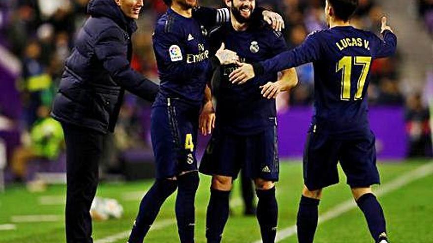 Celebració del gol de Nacho, l&#039;únic del Madrid a Valladolid