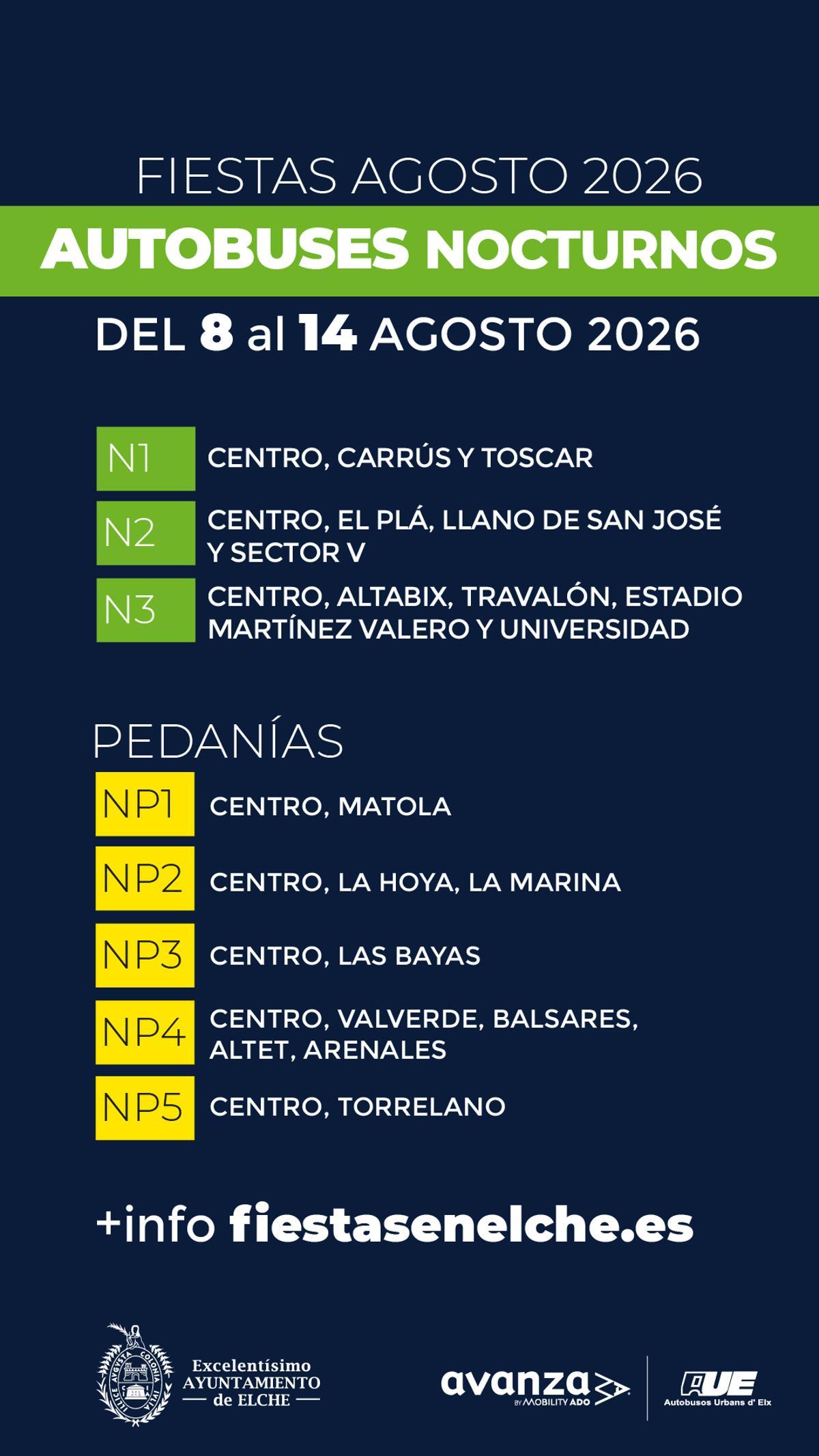 Servicio de autobús nocturno de Elche en fiestas