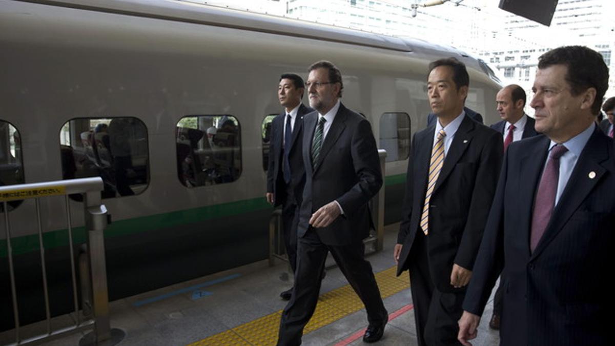 Mariano Rajoy, a su llegada a Fukushima, este jueves.