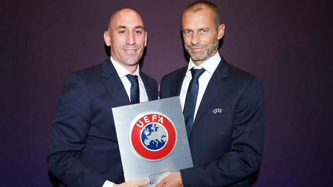 Luis Rubiales con el presidente de la UEFA, Aleksander Ceferin