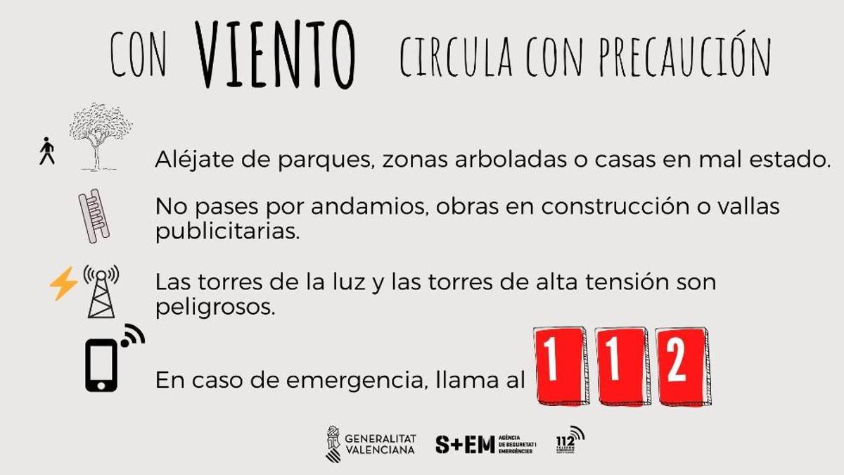 Recomendaciones del Servicio 112 de la Generalitat ante episodios de viento.