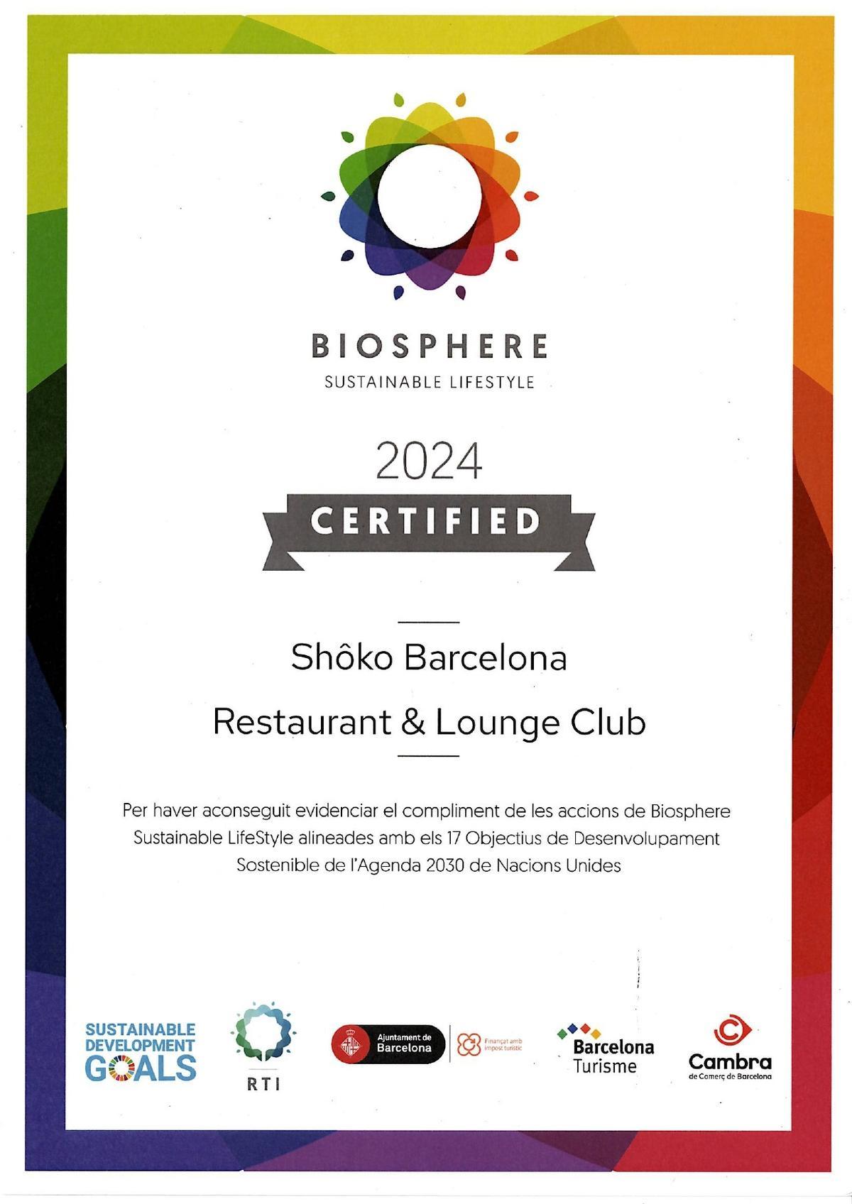 Certificado Biosphere Sustainable Lifestyle