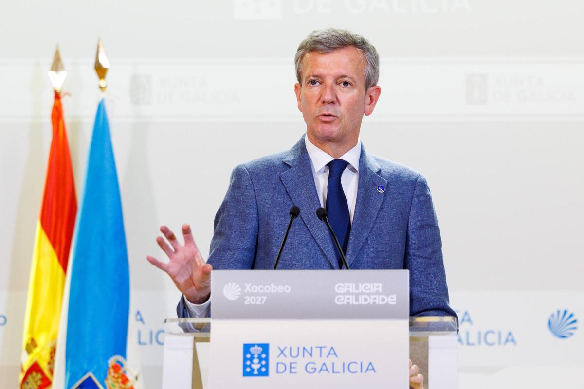 El presidente de la Xunta, Alfonso Rueda, este lunes en San Caetano