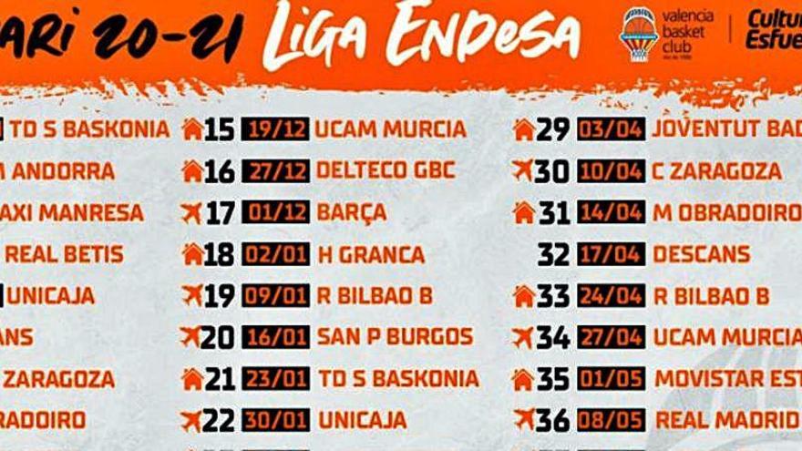 Calendario Valencia Basket Liga Endesa 2020-21