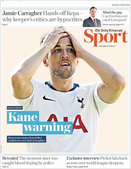 Portada TELEGRAPH SPORT sábado 2 de marzo de 2019