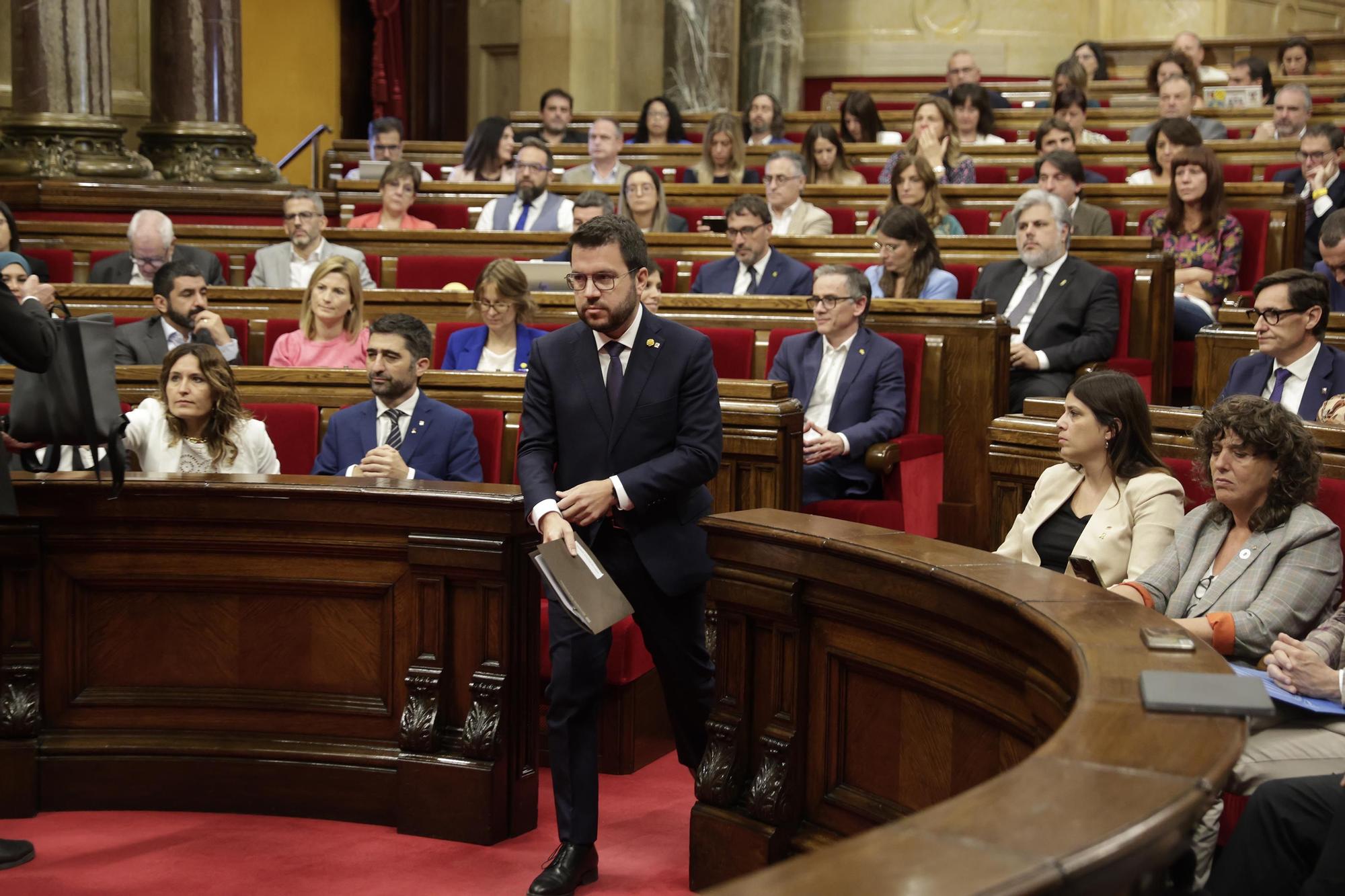 El 'president' Pere Aragonès, durante el debate de política general en el Parlament