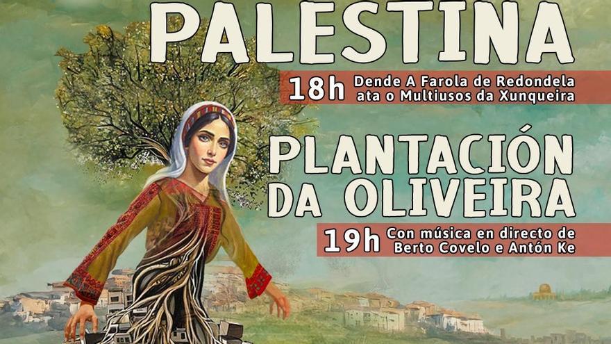 Cartel de la convocatoria de la marcha y los actos en apoyo a Palestina en Redondela.