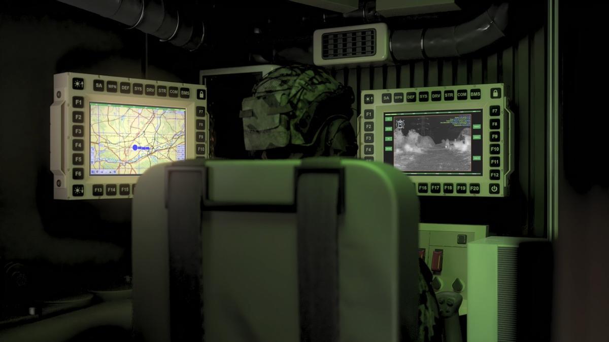 Recreación de un puesto de tripulación de un futuro blindado de combate.