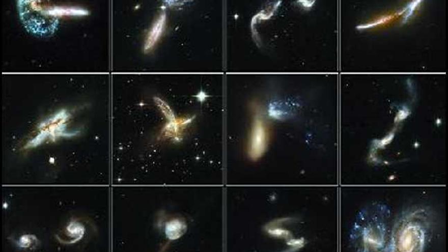 Secuencia de imágenes captadas por el &quot;Hubble&quot; de la &quot;guerra&quot; que libran las galaxias. / efe