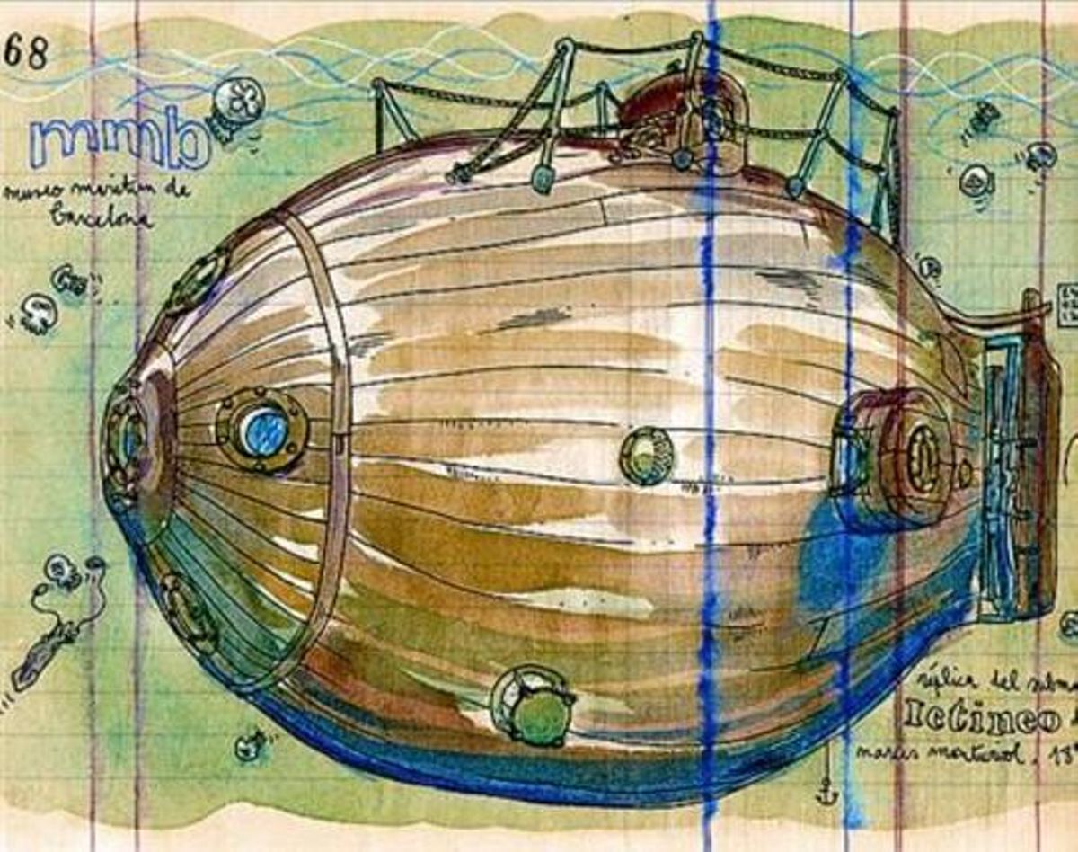 Esbós 8 Rèplica del submarí Ictíneo, de Narcís Monturiol. Esbós 8 Rèplica del submarí Ictíneo, de Narcís Monturiol.