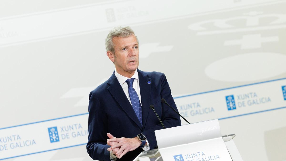 El presidente de la Xunta, Alfonso Rueda, en la rueda de prensa tras el Consello de la Xunta.