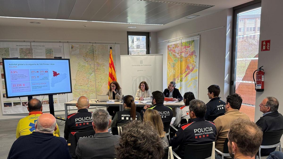 Presentació de les dades de trucades al 112 a la vegueria de l'Alt Pirineu i Aran, a Tremp, per part de la directora general del CAT112, Irene Fornós