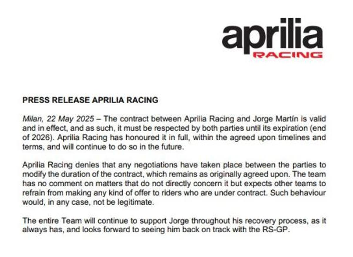 Comunicado Aprilia