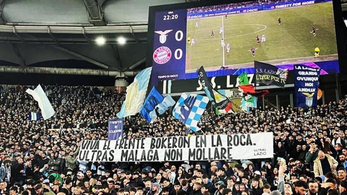 Los ultras del Lazio exhibieron en el Olímpico de Roma una pancarta a favor del Frente Bokerón.