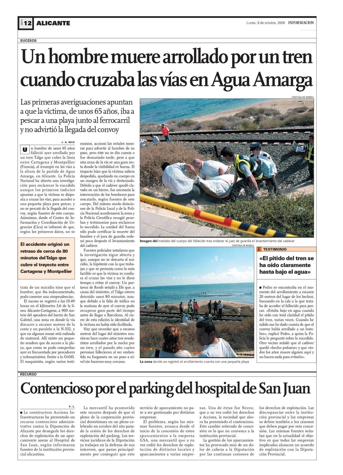 La noticia publicada sobre el suceso en INFORMACIÓN