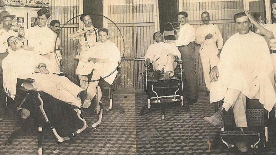 Néstor Álamo, todo un mozalbete, en 1920 en la barbería de la localidad Ciego de Ávila, en Cuba .