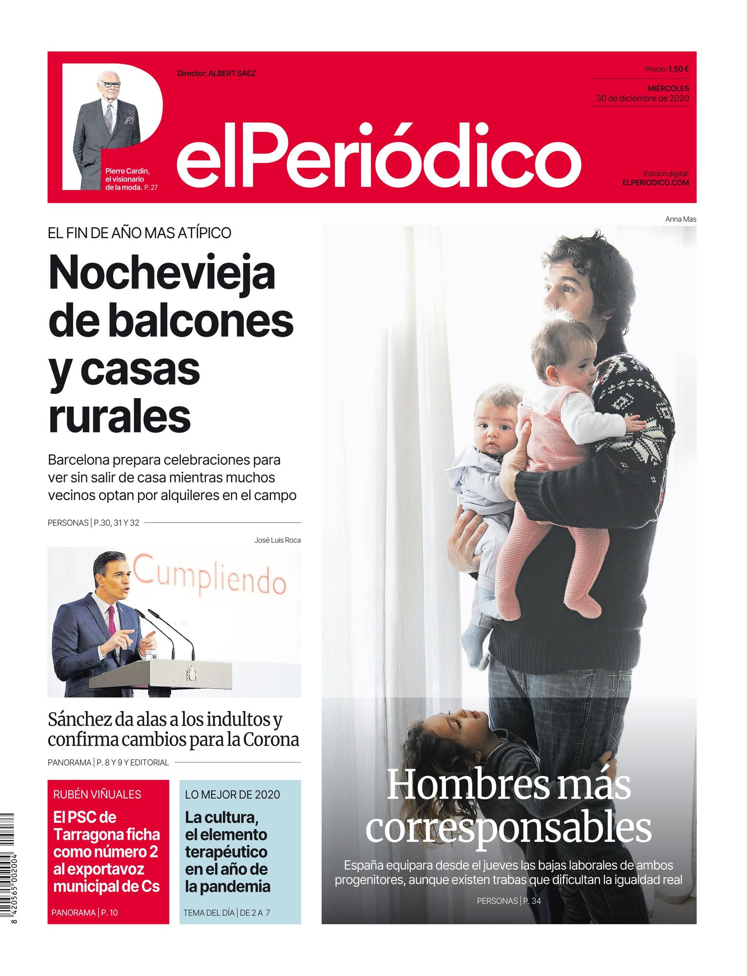 La portada de EL PERIÓDICO del 30 de diciembre del 2020.