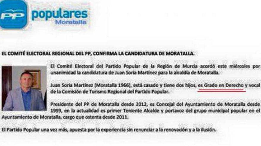 Captura del CV del candidato popular en Moratalla