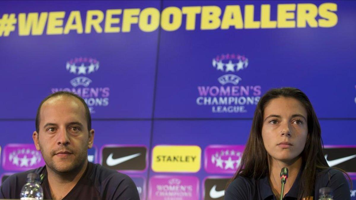 Lluís Cortés y Aitana Bonmatí, en el Media Day previo al duelo ante el FCMinsk en la ida de octavos de final de la Champions