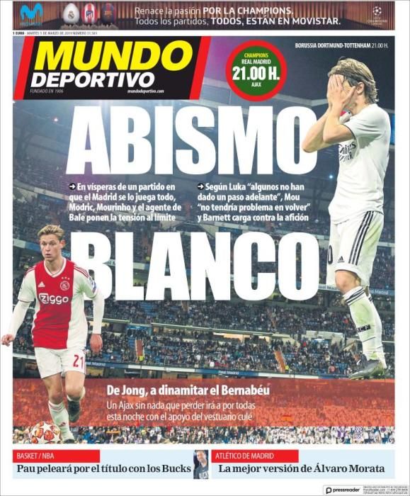 Portada MUNDO DEPORTIVO martes 5 de marzo de 2019