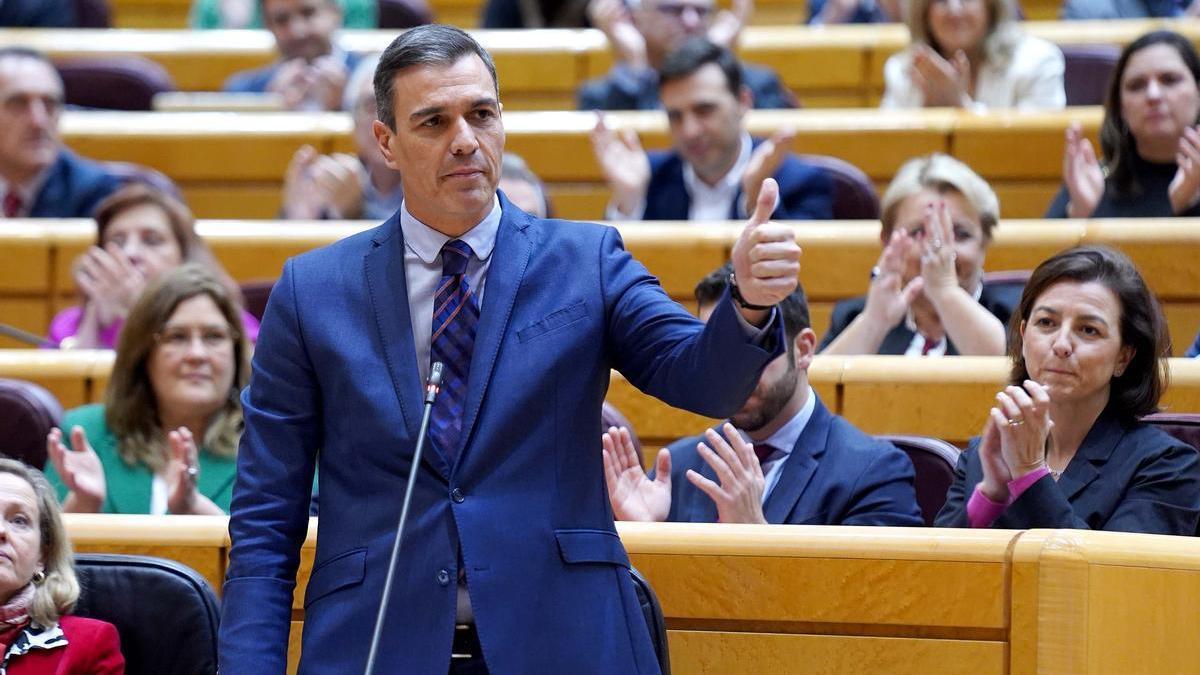 Pedro Sánchez durante la sesión de control al Gobierno en el Senado, este miércoles.