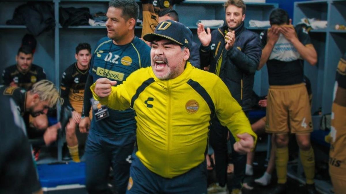 Diego Armando Maradona, cuando entrenaba, recientemente, en México.