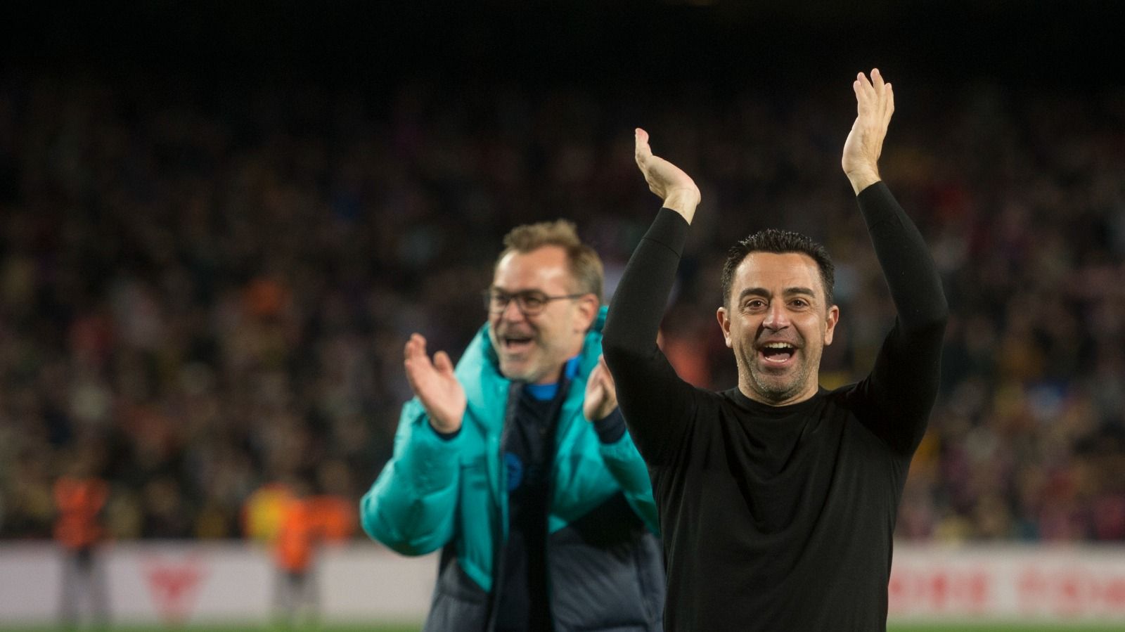 Xavi celebra el triunfo del Barça sobre el Madrid tras el gol de Kessié en el tiempo añadido.