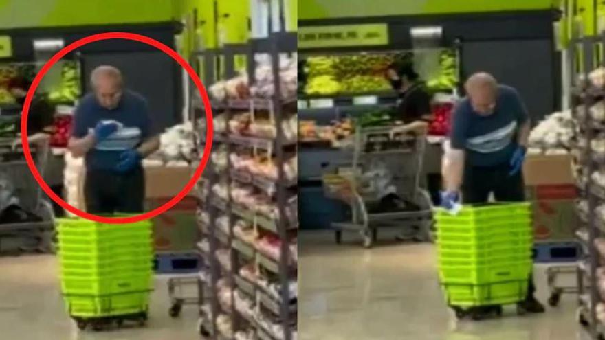 El vídeo viral de un trabajador de un supermercado limpiando los carritos de la compra con saliva
