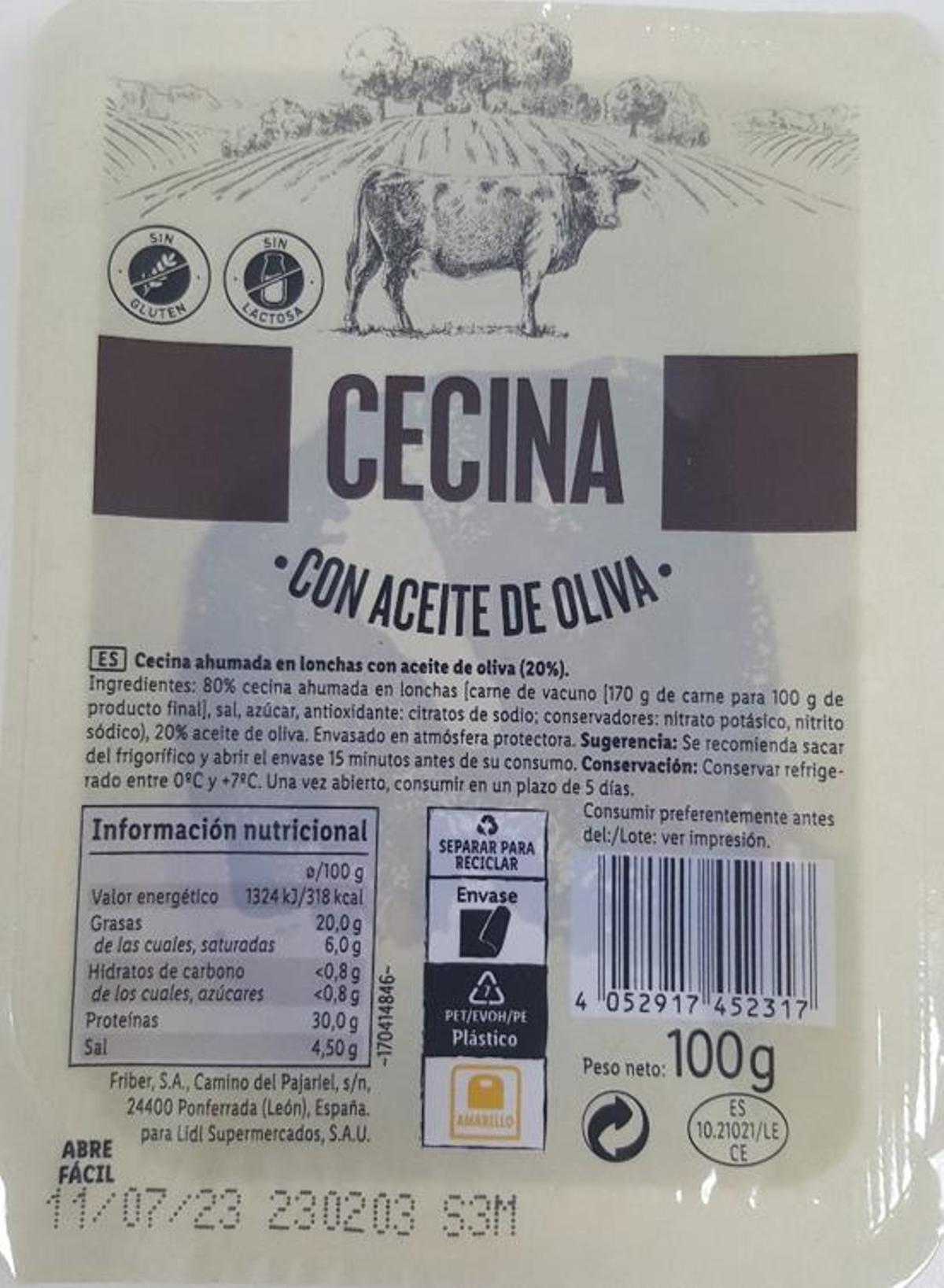 Cecina ahumada en lonchas con aceite de oliva de la marca Friber, S.A contaminada con Listeriosis