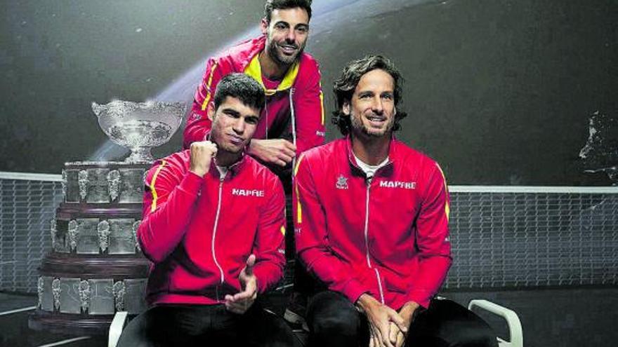 Alcaraz, Granollers y Feliciano, en la presentación del torneo. |  // EFE