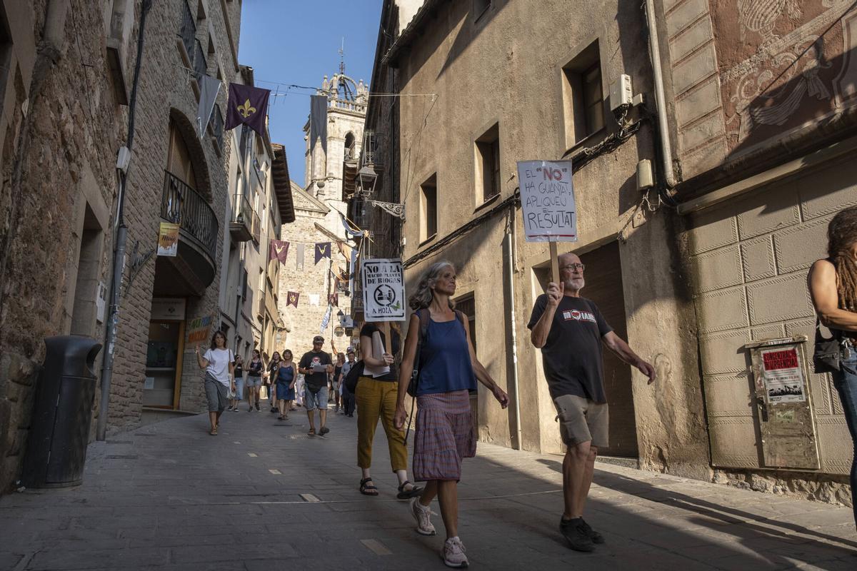 Imatges de la protesta en contra del projecte d'ampliació del polígon del Prat, el dia que s'ha suspès el ple municipal per un ciberatac