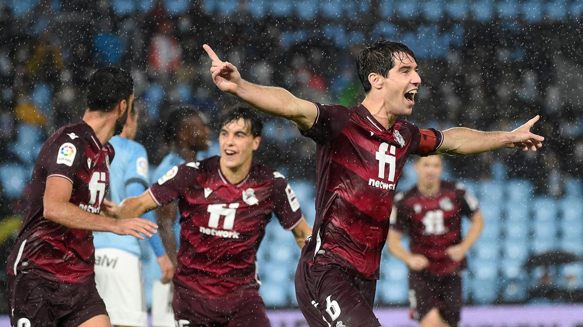 Aritz Elustondo celebrando un gol ante el Celta de Vigo