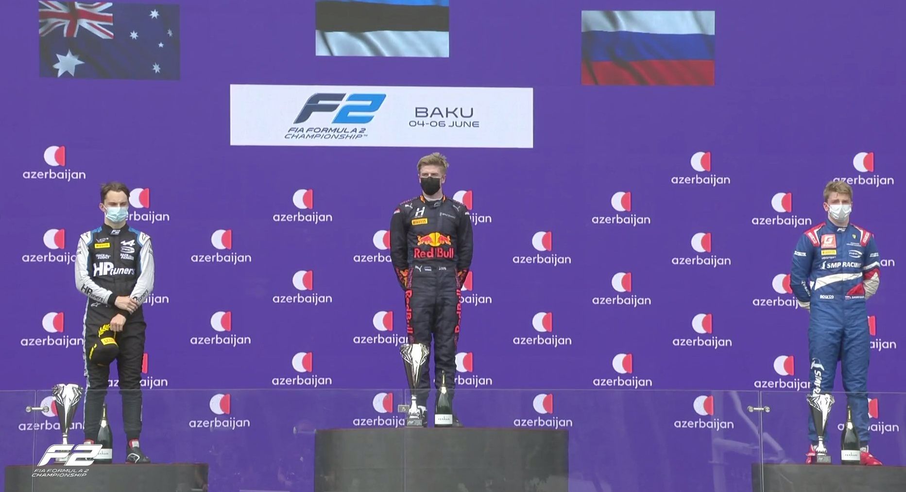 El podio de la F2 en Bakú este domingo