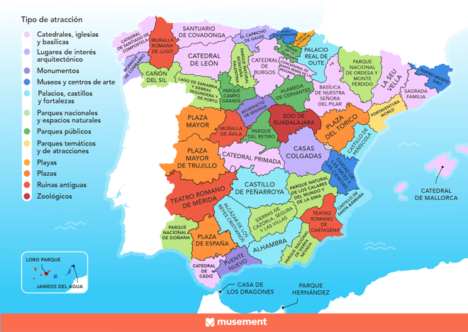 Mapa atracción turística mas popular en cada provincia