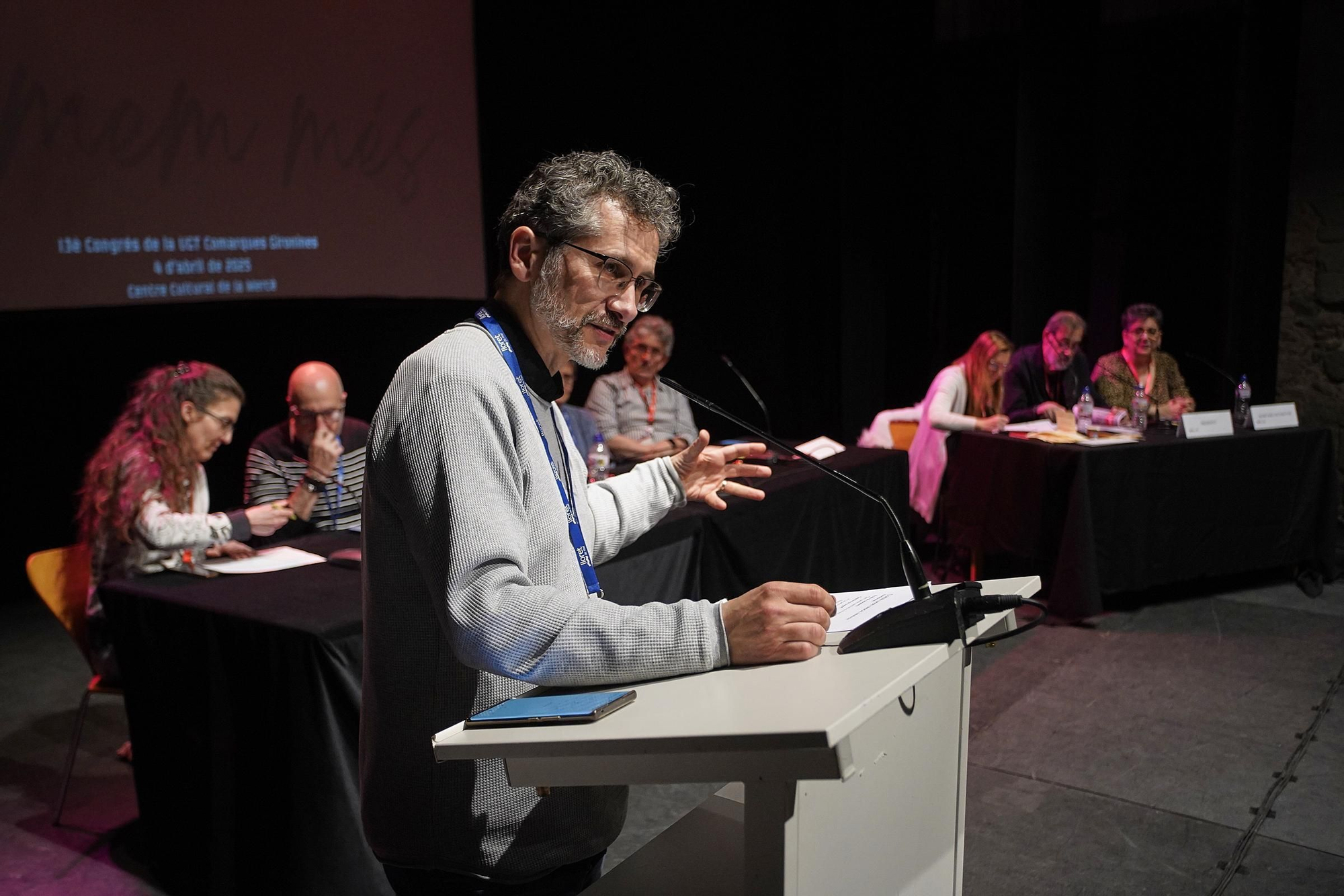 El secretari general d'UGT a Girona, Maxi Rica, en la seva intervenció al congrés