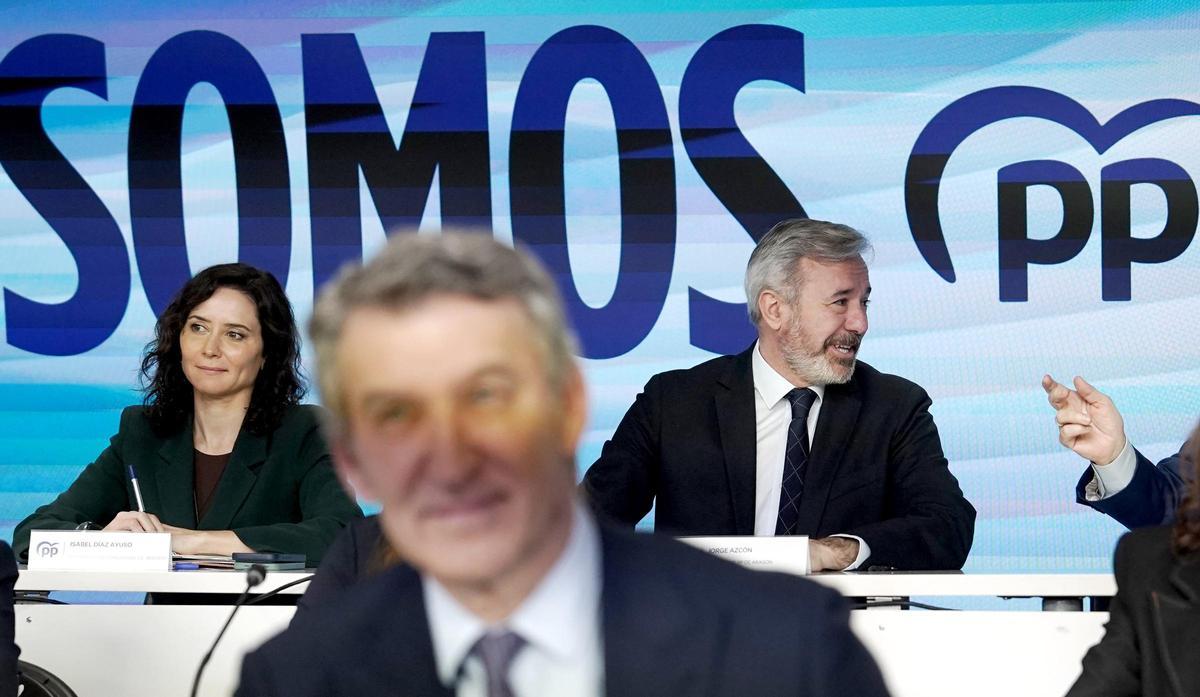 Alberto Núñez Feijóo preside la Junta Directiva del Partido Popular, a la que ha acudido Jorge Azcón.