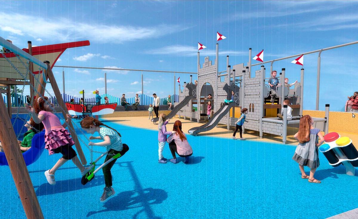 Recreación del futuro parque infantil de O Berbés ambientado en la Reconquista