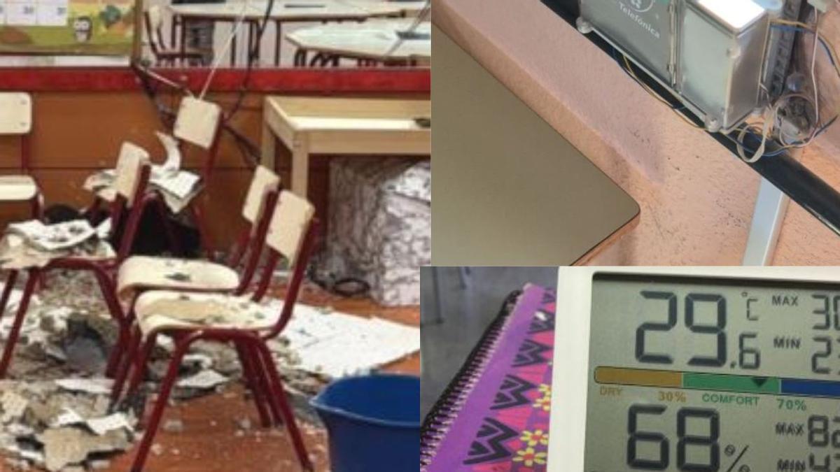 Desprendimientos, cables peligrosos y altas temperaturas son algunas de las situaciones que denuncian los docentes.