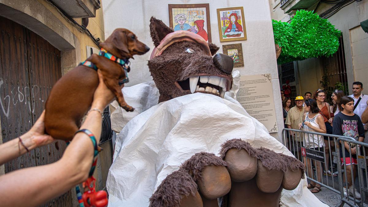 Decoración de la calle Fraternitat el día que empiezan las fiestas de Gràcia