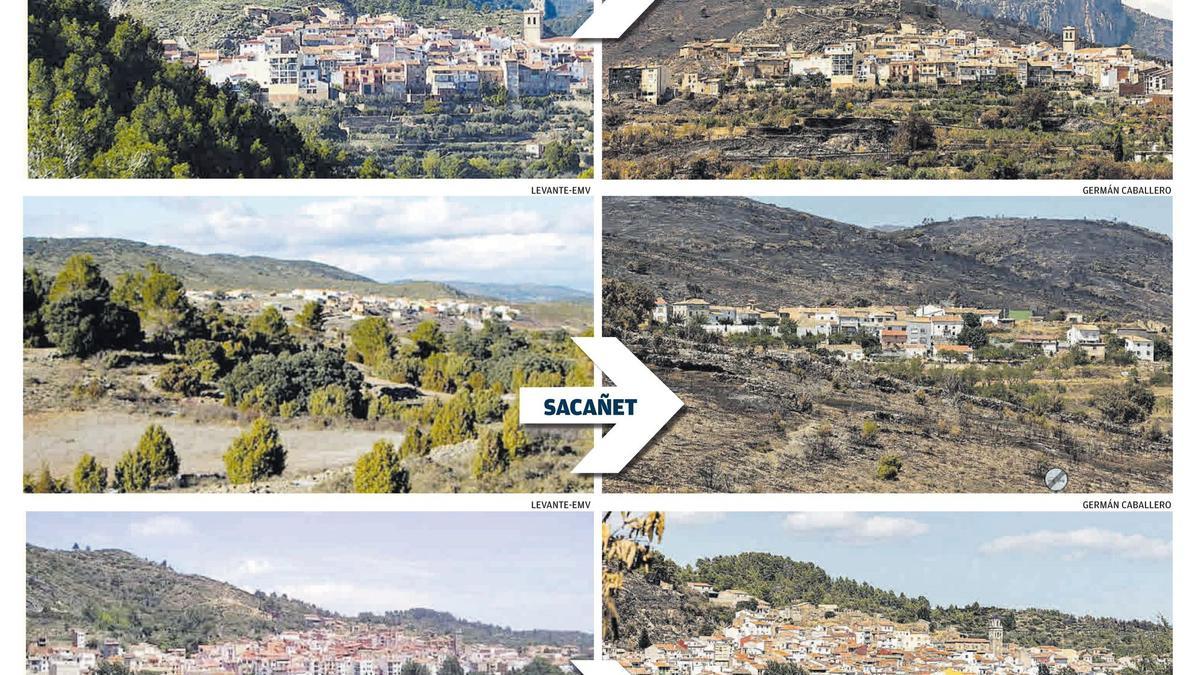 El antes y el después del incendio de Bejís.