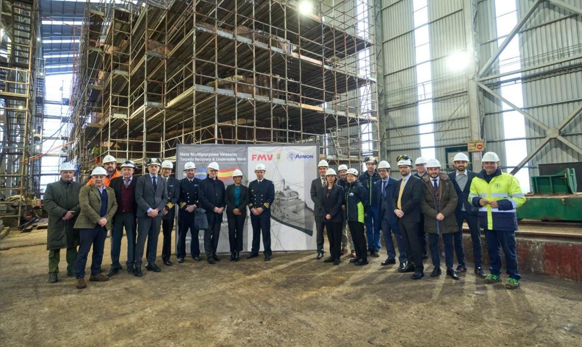 Acto en Armón Vigo para la colocación de quilla del segundo buque multipropósito para Suecia