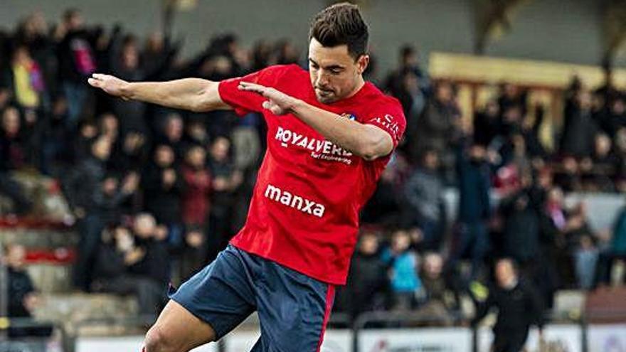 Marc Mas, celebrant el gol que va marcar contra el Conquense diumenge passat.