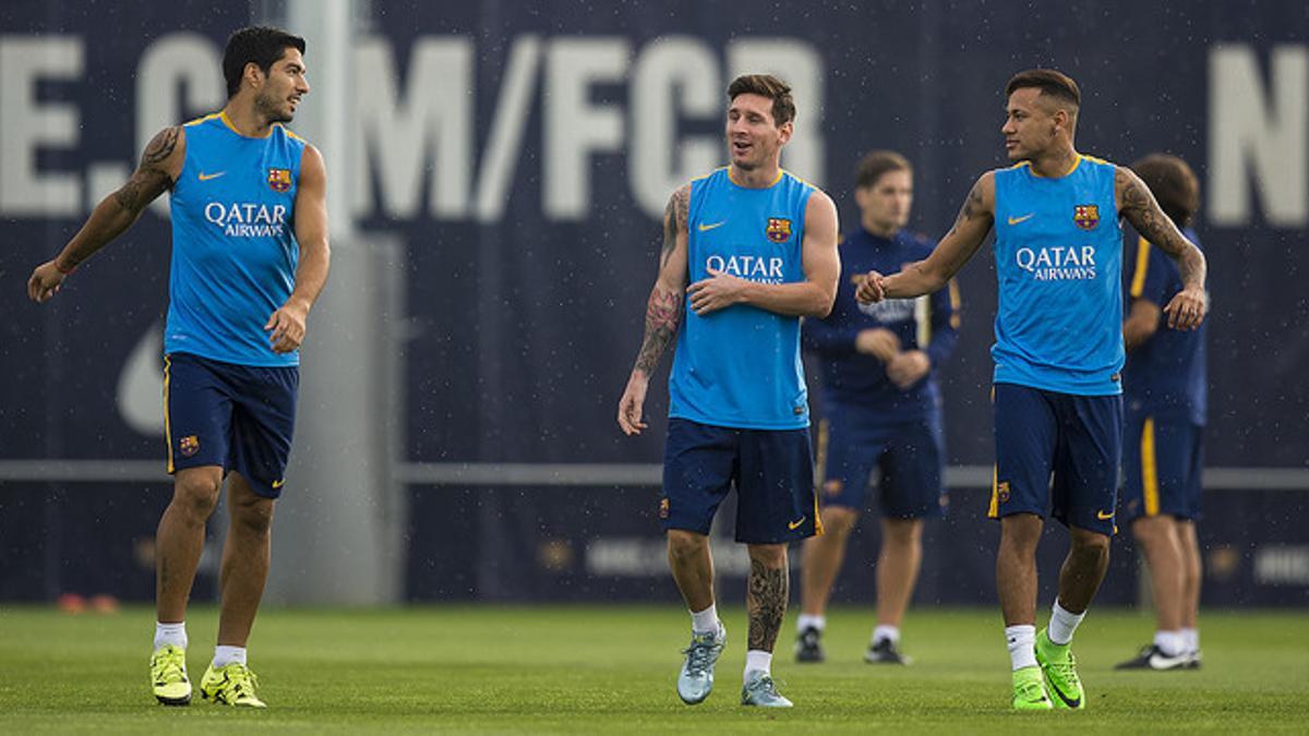Suárez, Messi y Neymar, este sábado, en el retorno a los entrenamientos del delantero brasileño